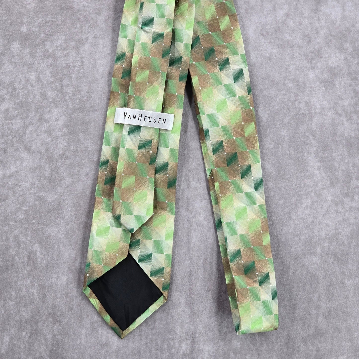 Van Heusen Green Brown Geometric Checkered 100% Silk Men's Neck Tie NWOT