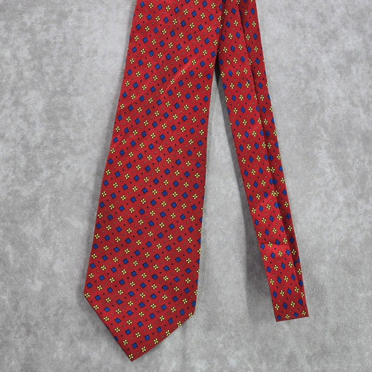 Christy Firenze Red Geometric Floral 100% Silk Italy Men's Neck Tie NWOT