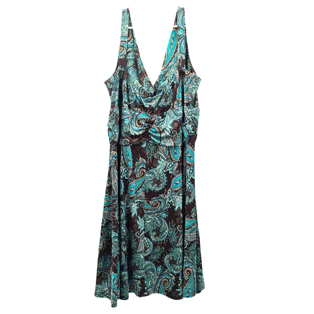 Cato Brown Green Floral Sleeveless Knee Length Dress Plus 22W