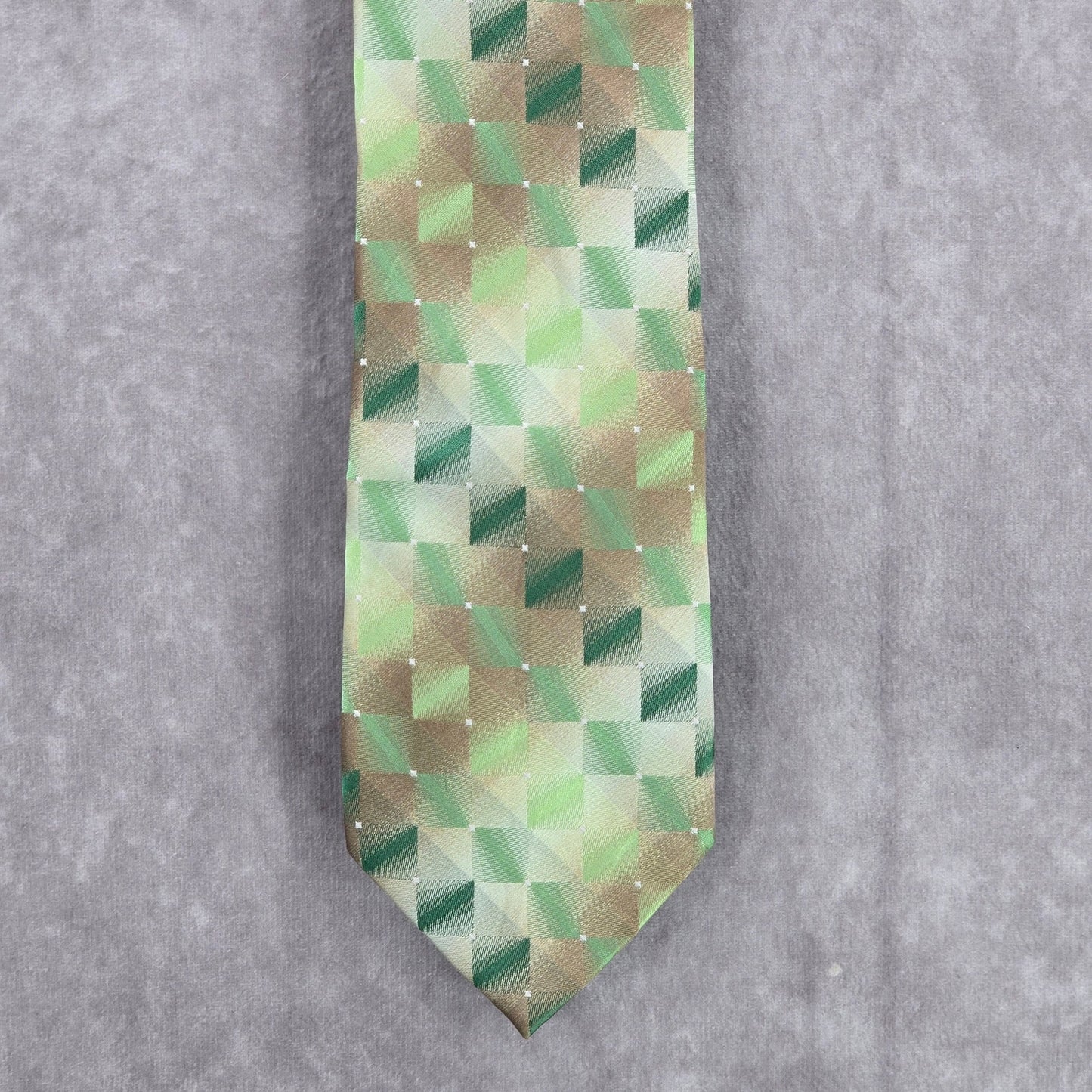 Van Heusen Green Brown Geometric Checkered 100% Silk Men's Neck Tie NWOT