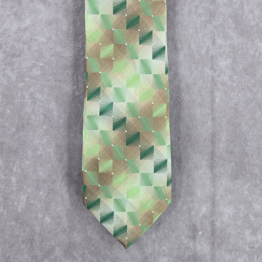 Van Heusen Green Brown Geometric Checkered 100% Silk Men's Neck Tie NWOT