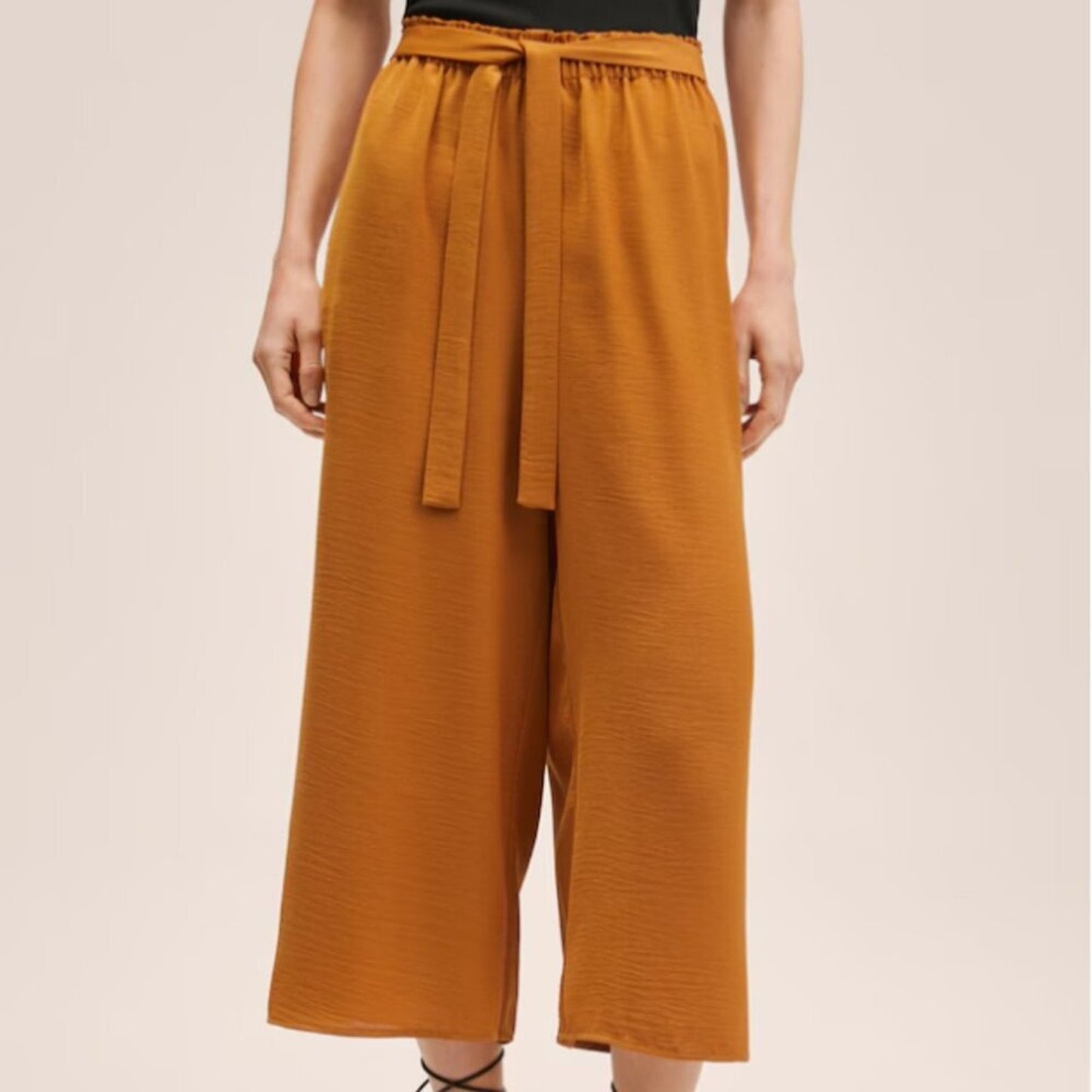 Mango MNG Belt Culottes Trousers Yellow Ochre NWT Plus 2XL