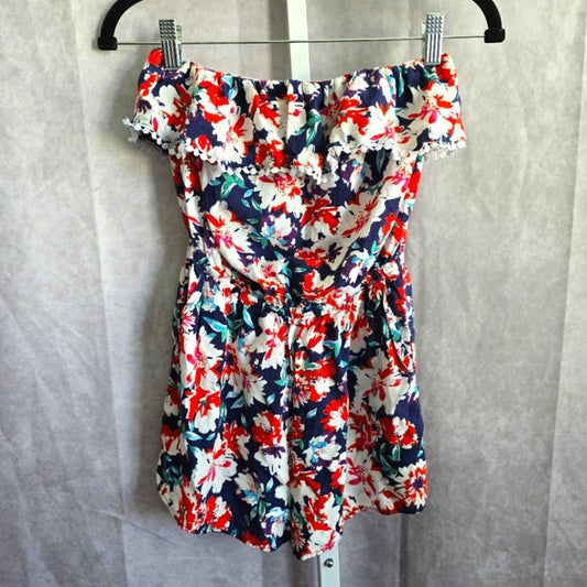 Toxik3 Floral Romper Jumpsuit Pull On M Short Sleeveless Ruffle Medium