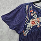 Altar'd State Blue Floral Embroidered Talon Lace Crochet Short Sleeve Top Small