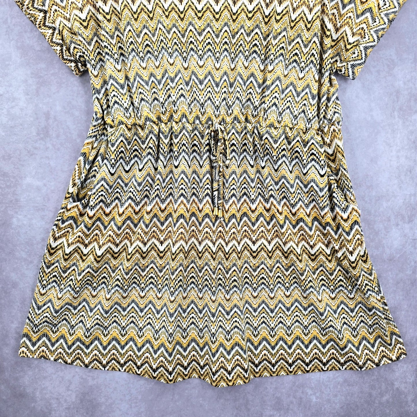 Tacera Yellow Chevron Mini Pocket Dress Plus 2XL