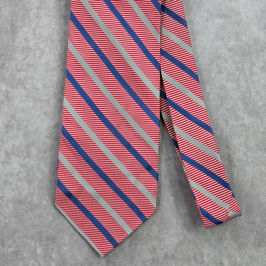 Stafford Red Blue Silver Stripe Repp Geometric 100% Silk Men's Neck Tie NWOT