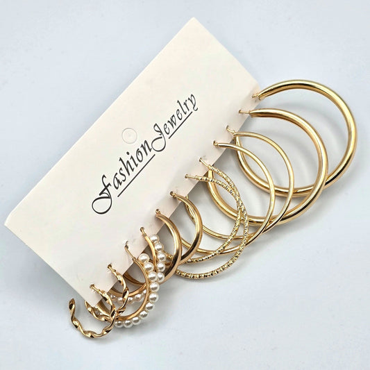 Gold Hoop Dangle Stud Earring Set of 6 Fashion Jewelry NWT #E202