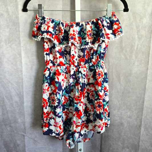 Toxik3 Floral Romper Jumpsuit Pull On M Short Sleeveless Ruffle Medium