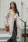 Women Khaki Open Front Plaid Long Cardigan