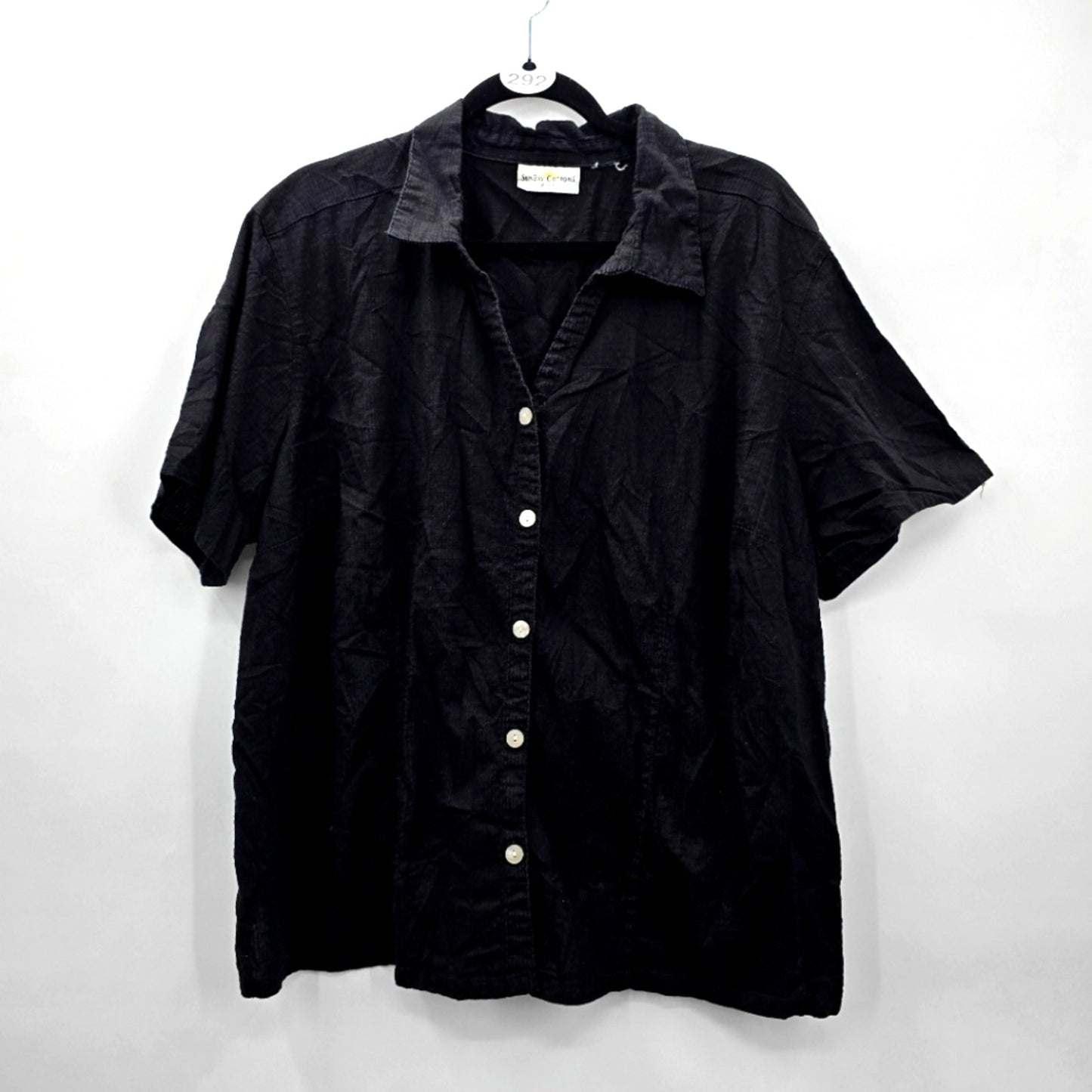 Sunbay Cotton Plus Black Short Sleeve Button Down Top 1XL