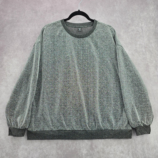 Shein Gray Silver Glitter Sweater Pullover Chic Trendy Blouse Top Shirt Plus 1XL