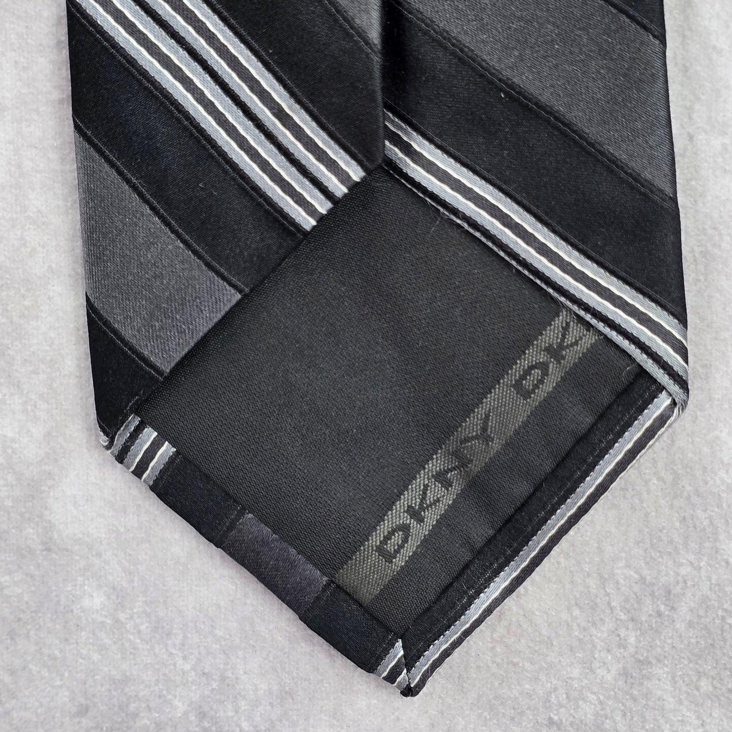 DKNY Black Silver Plaid Stripe Geometric Executive Silk Neck Tie Men's