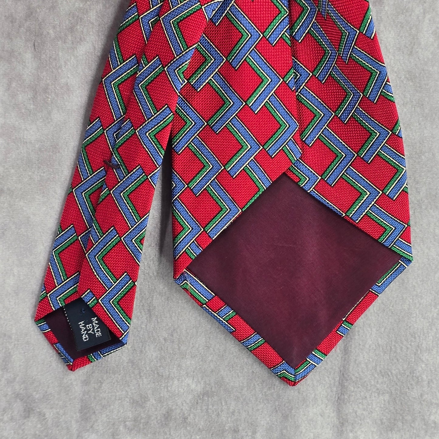 Polo By Ralph Lauren Red Blue Geometric 100% Silk Handmade Men's Neck Tie NWOT