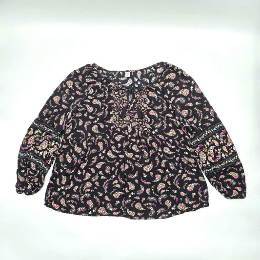 Old Navy Black Floral Long Sleeve L Blouse Top Shirt Large