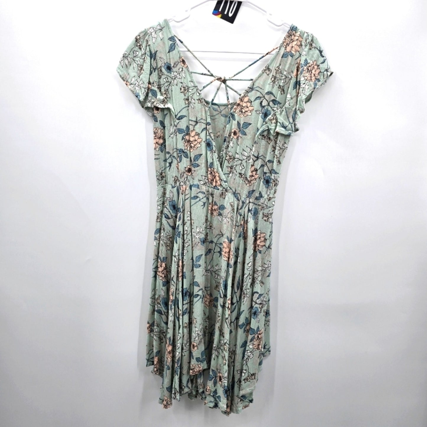 Koovs Blue Mint Short Flare Boho Wrap Floral Dress Size S