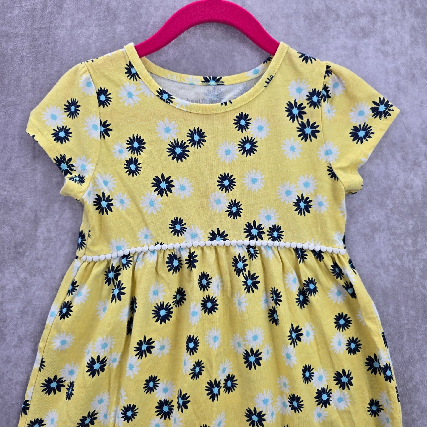 Healthex Yellow Blue Floral Short Sleeve Flare Girls Toddler Dress 5T