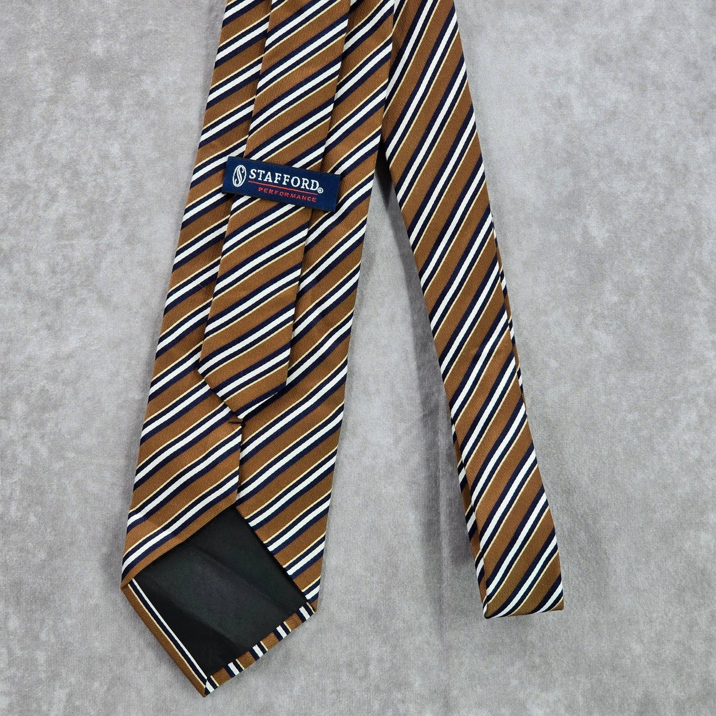 Stafford Performance Brown Blue White Stripe 100% Silk Men's Neck Tie NWOT