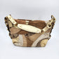 Coach Tan Signature Canvas Metallic Gold Leather Texture Patchwork Should Bag