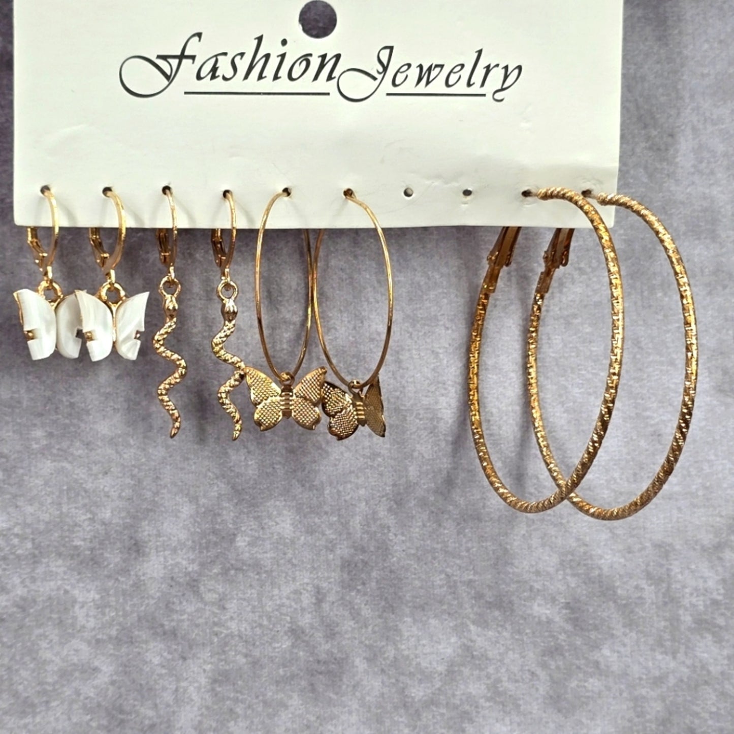 Zara Gold Butterfly Snake Set of 4 Hoop Dangle Earrings Fashion Jewelry JB2-4