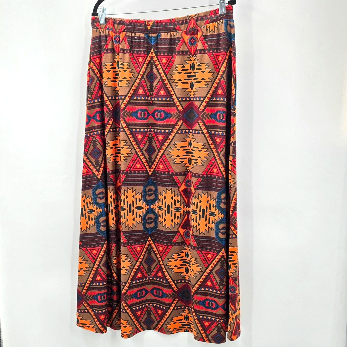 Cato Brown Orange Geometric Long Maxi Skirt XL 14/16W