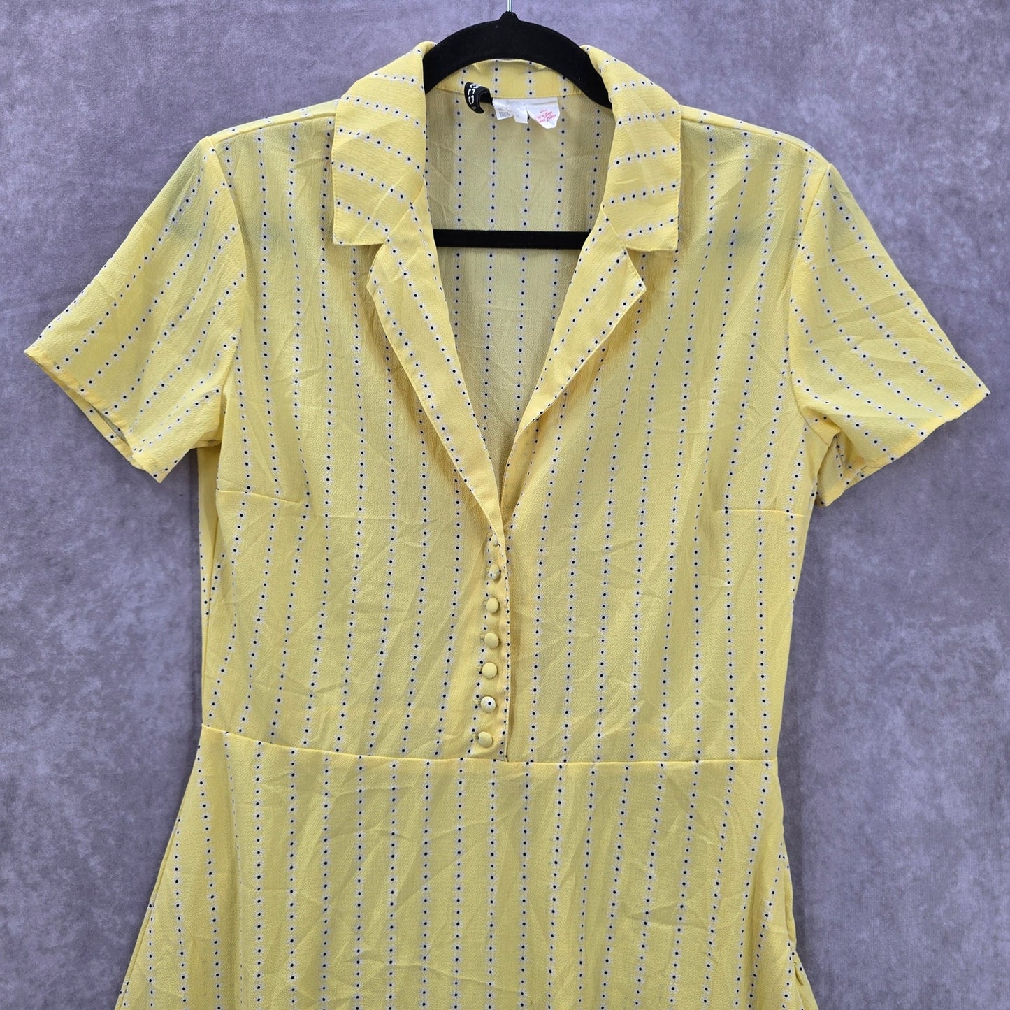 H&M Yellow Blue Polka Dots Fit Flare Short Sleeve Retro Mini Dress Small