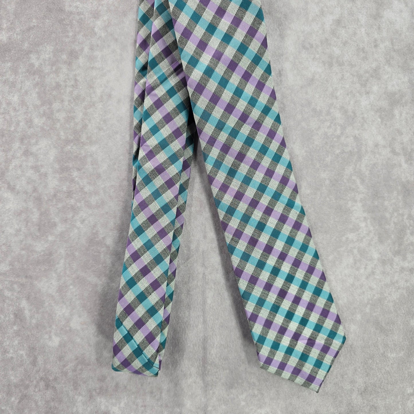 JF J. Ferrar Gray Purple Blue Plaid Men's Neck Tie NWOT