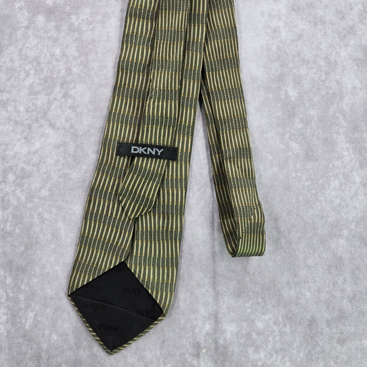 DKNY Black Gold Stripe Geometric 100% Silk Men's Neck Tie NWOT