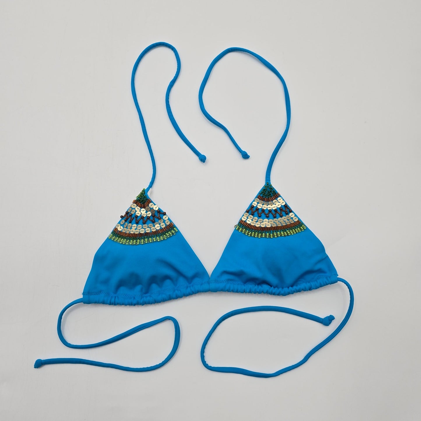 Victoria's Secret Blue Beaded Padded Bikini S Top Tie Back Swimwear Small