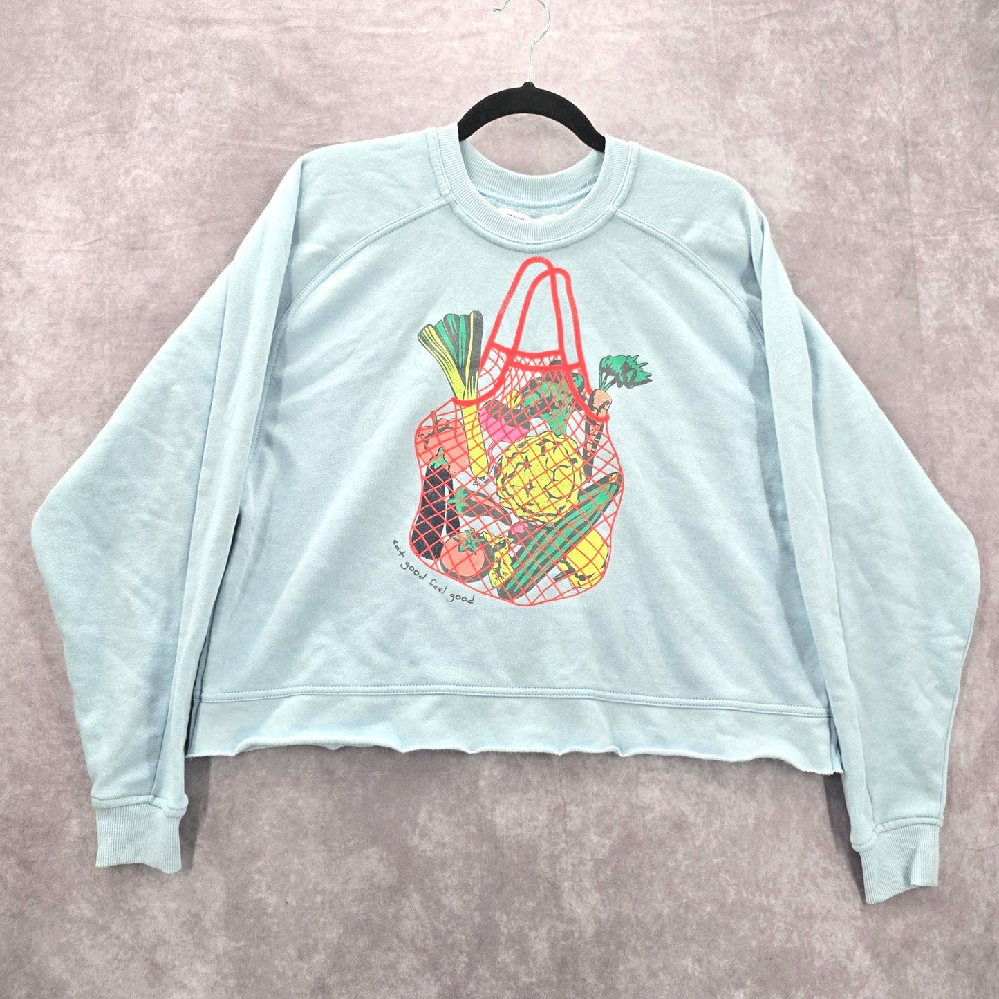 Grayson Threads Crop Blue Eat Good Feel Good Graphic Sweatshirt Extra Small XS