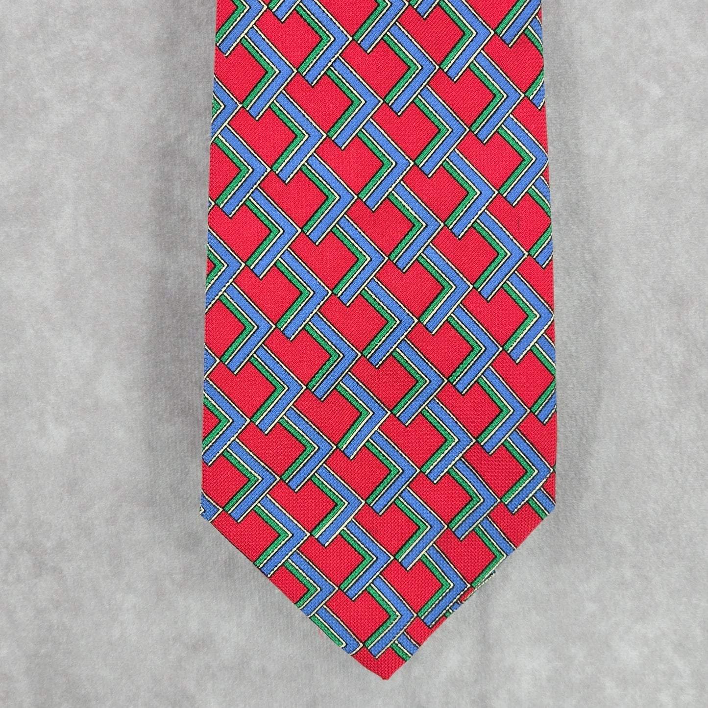 Polo By Ralph Lauren Red Blue Geometric 100% Silk Handmade Men's Neck Tie NWOT