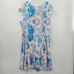 Lily By Firmiana White Blue Floral Short Sleeve Knee Length Dress Plus 1XL