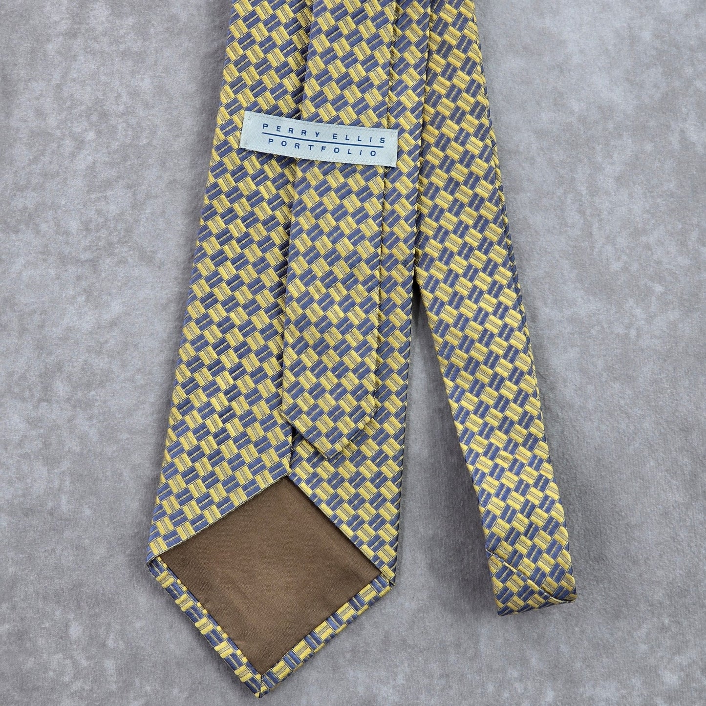 Perry Ellis Portfolio Gold Blue Weave Geometric 100% Silk Men's Neck Tie