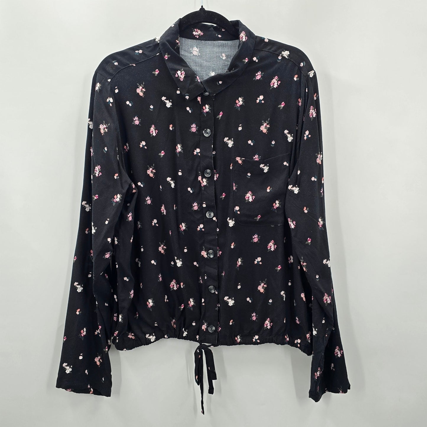 No Boundaries Black Floral Long Sleeve Blouse Top Shirt Plus XXL