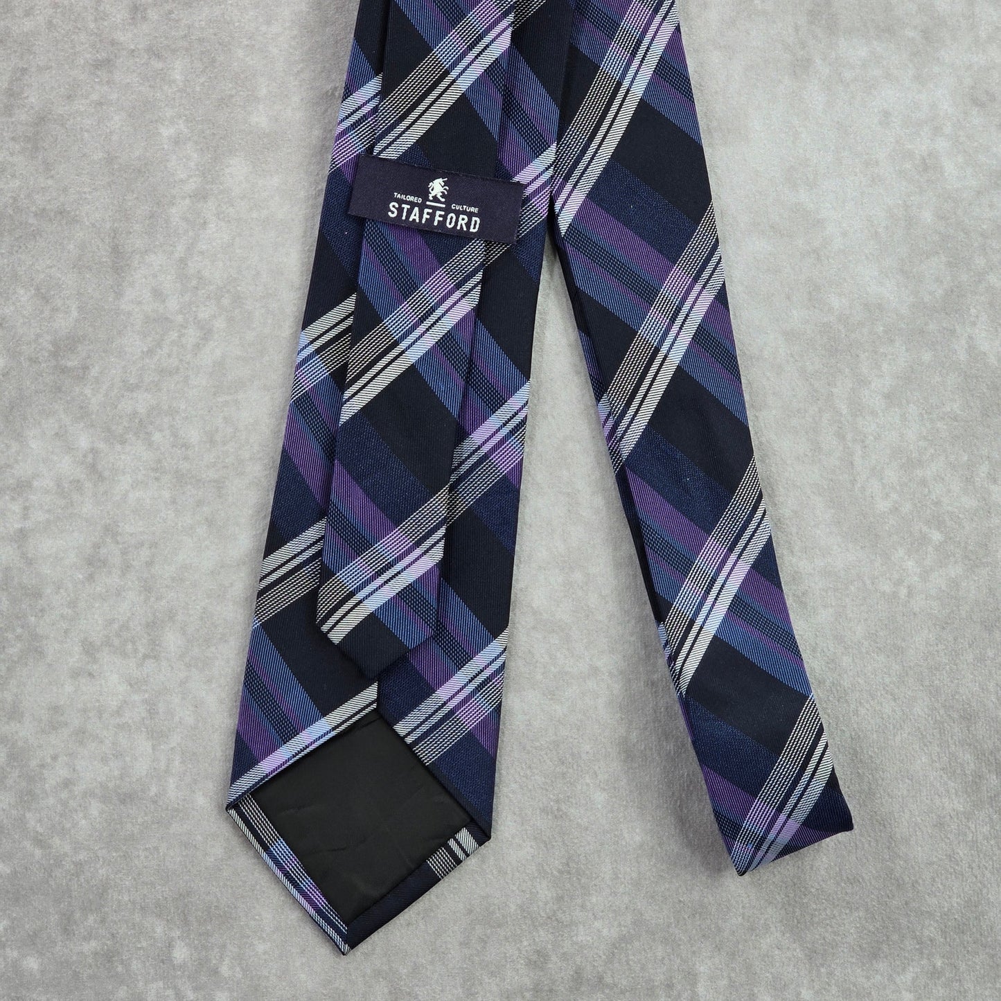 Stafford Blue Purple Plaid Tartan Geometric Stripe Silk Linen Neck Tie Men's