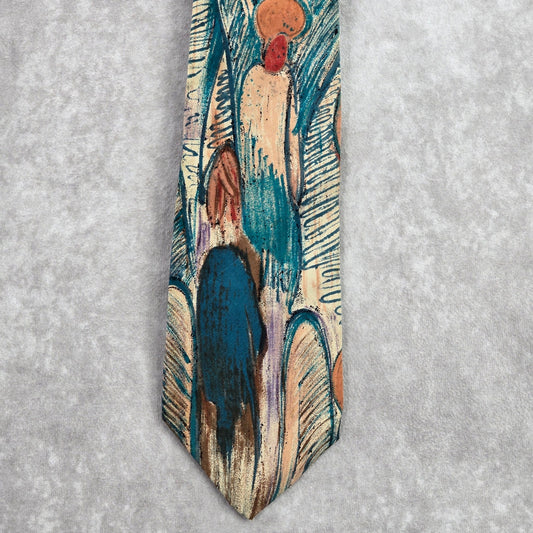 The Beatles USA Vintage 1970 Abstract Orange Blue Silk Neck Tie Men's