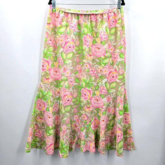 Sag Harbor Cream Pink Floral Midi Flare Skirt Bottom Plus 14