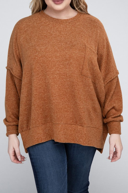 Plus Brushed Melange Drop Shoulder Sweater