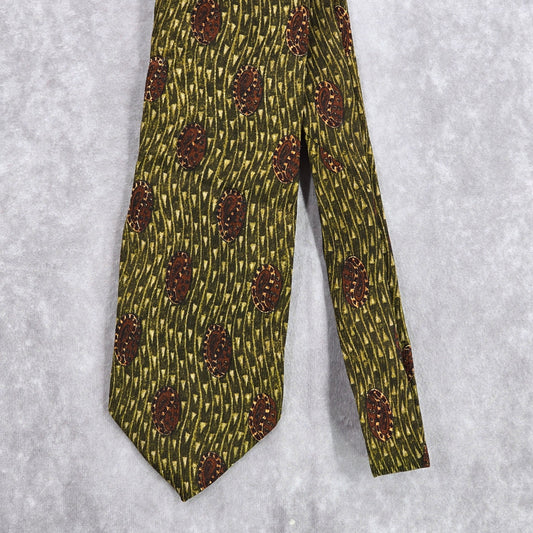 Joseph Abboud Green Brown Geometric Floral 100% Silk Men's Neck Tie NWOT