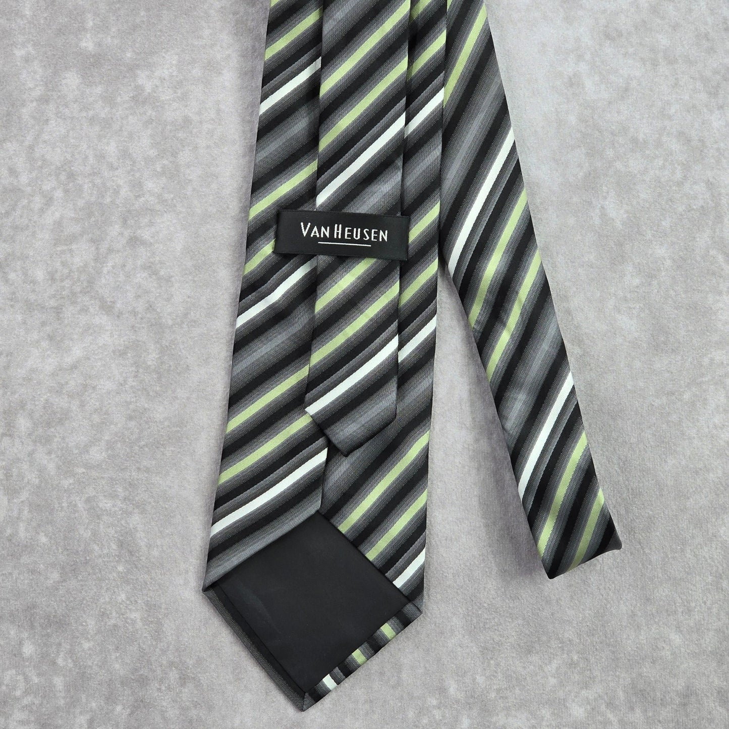 Van Heusen Black Gray Green Stripe Geometric Executive Neck Tie Men's