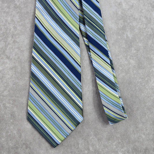 Stafford Blue Green Stripe Repp Geometric Silk Neck Tie Men's