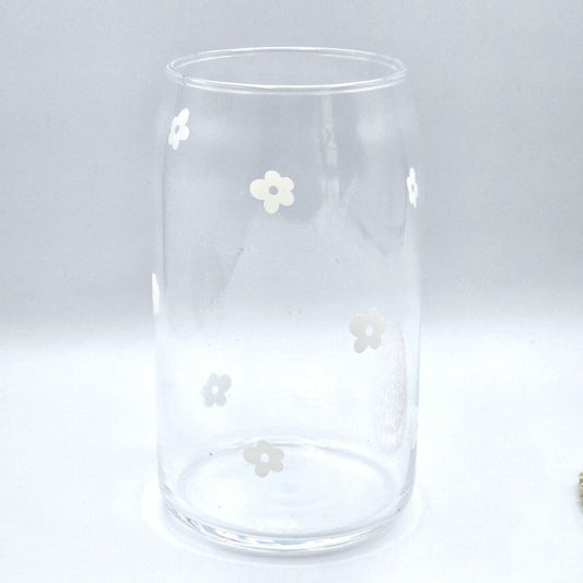 Flower White 16oz Beer Can Glass Cup NWT