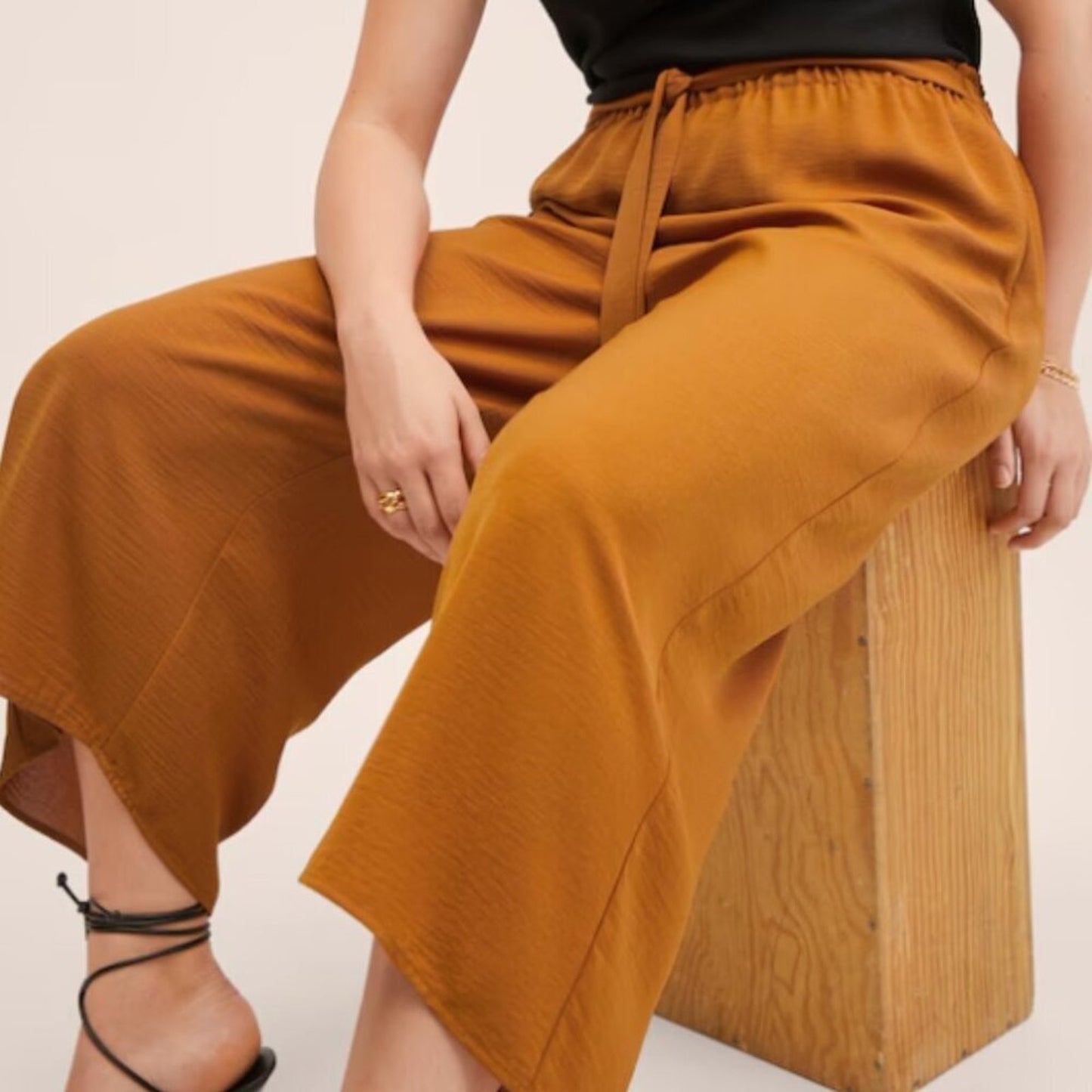 Mango MNG Belt Culottes Trousers Yellow Ochre NWT Plus 2XL