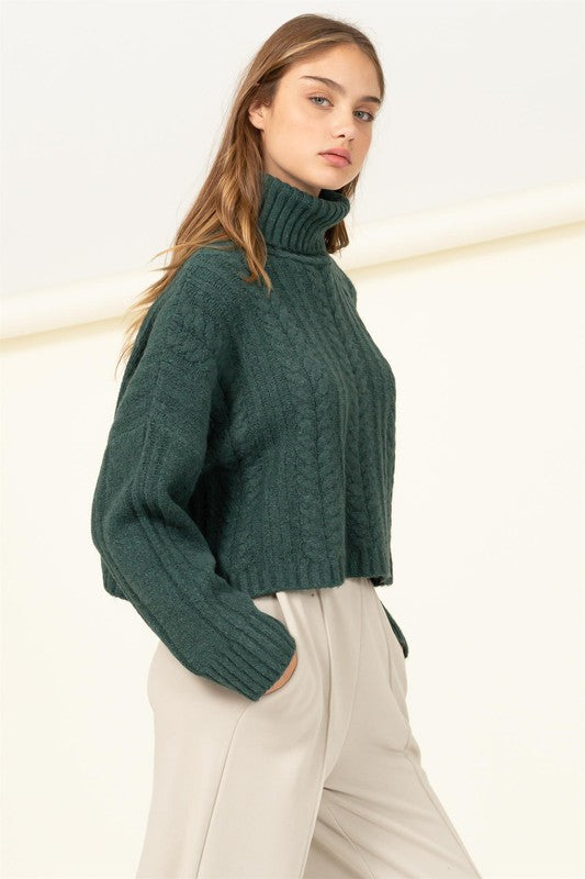 Autumn Skies Cable-Knit Turtleneck Sweater