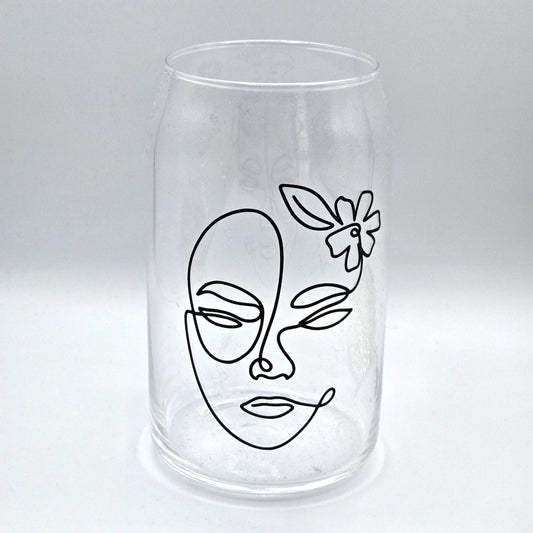 Face Flower Asymmetrical Line 16oz Beer Can Glass Cup NWT