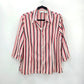 Joanna Red Black Stripe Stretch Button Poly Spandex L Blouse Top Shirt Large