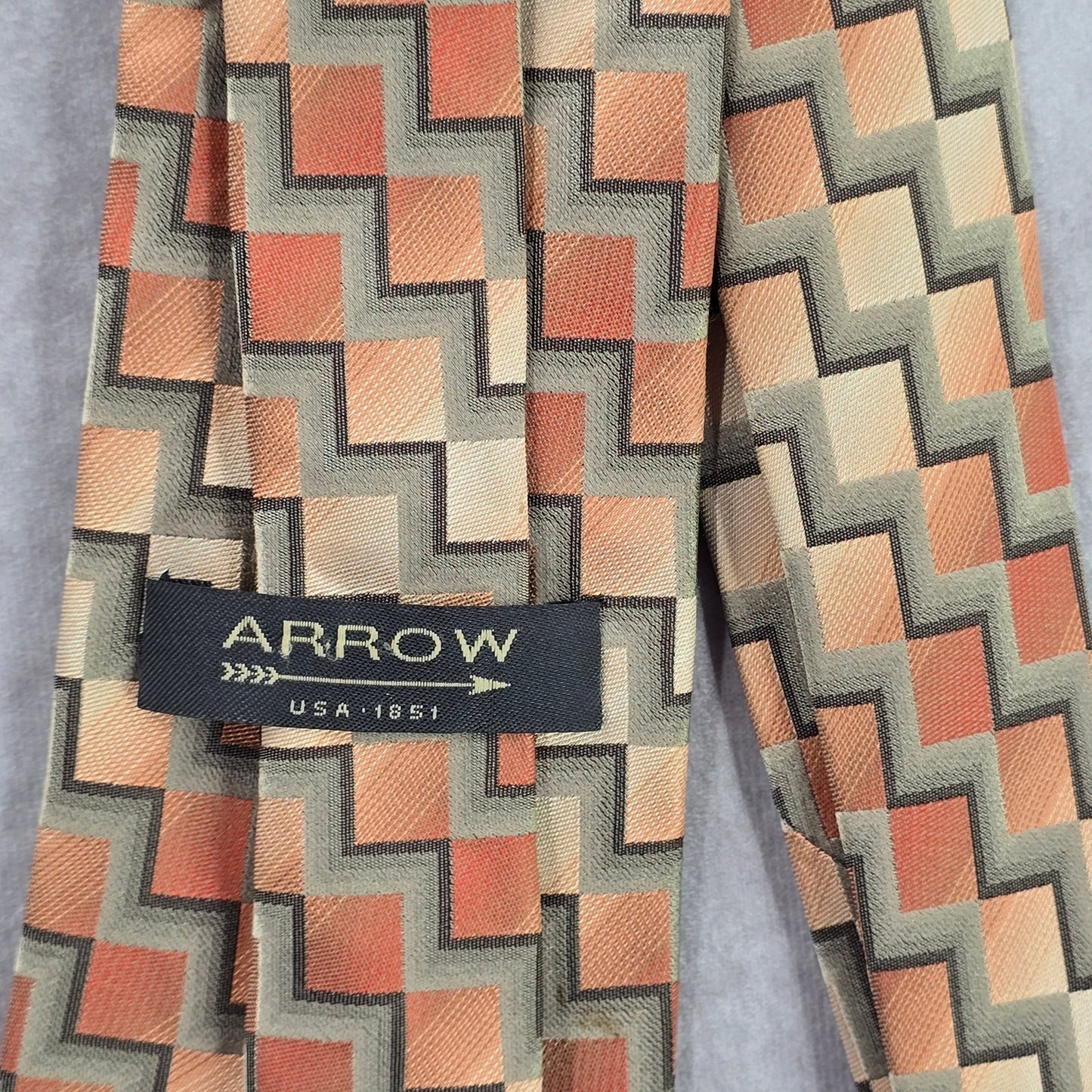 Arrow Gray Orange Brown Box Stair Geometric 100% Silk Men's Neck Tie NWOT