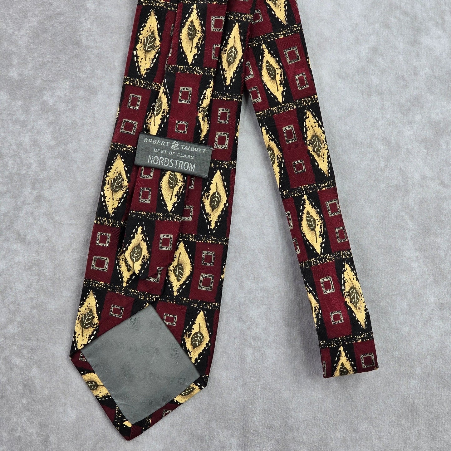 Robert Talbott Nordstrom Geometric Leaf Red Gold Silk Italy Men's Neck Tie NWOT