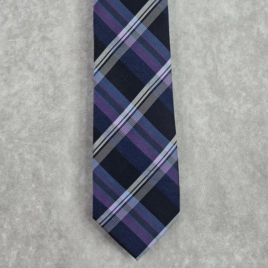 Stafford Blue Purple Plaid Tartan Geometric Stripe Silk Linen Neck Tie Men's