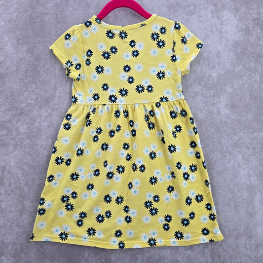 Healthex Yellow Blue Floral Short Sleeve Flare Girls Toddler Dress 5T