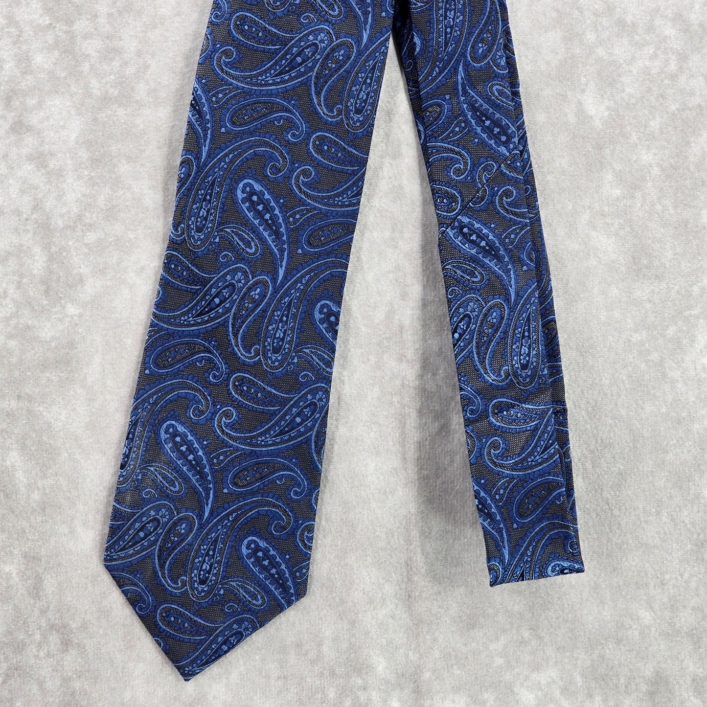 Pronto Como Blue Paisley Floral Techno care 100% Silk Men's Neck Tie NWT